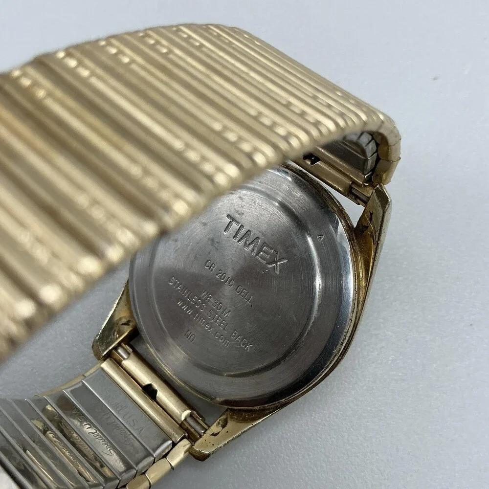 Vintage Timex Indiglo WR 30M Mens Watch 34mm Gold Tone Day Date New Battery